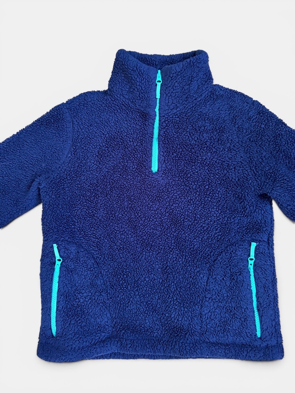 Crewcuts Girls Size 14 Sherpa Fleece Pullover 1/4 Zip Blue Jacket Zip Pockets